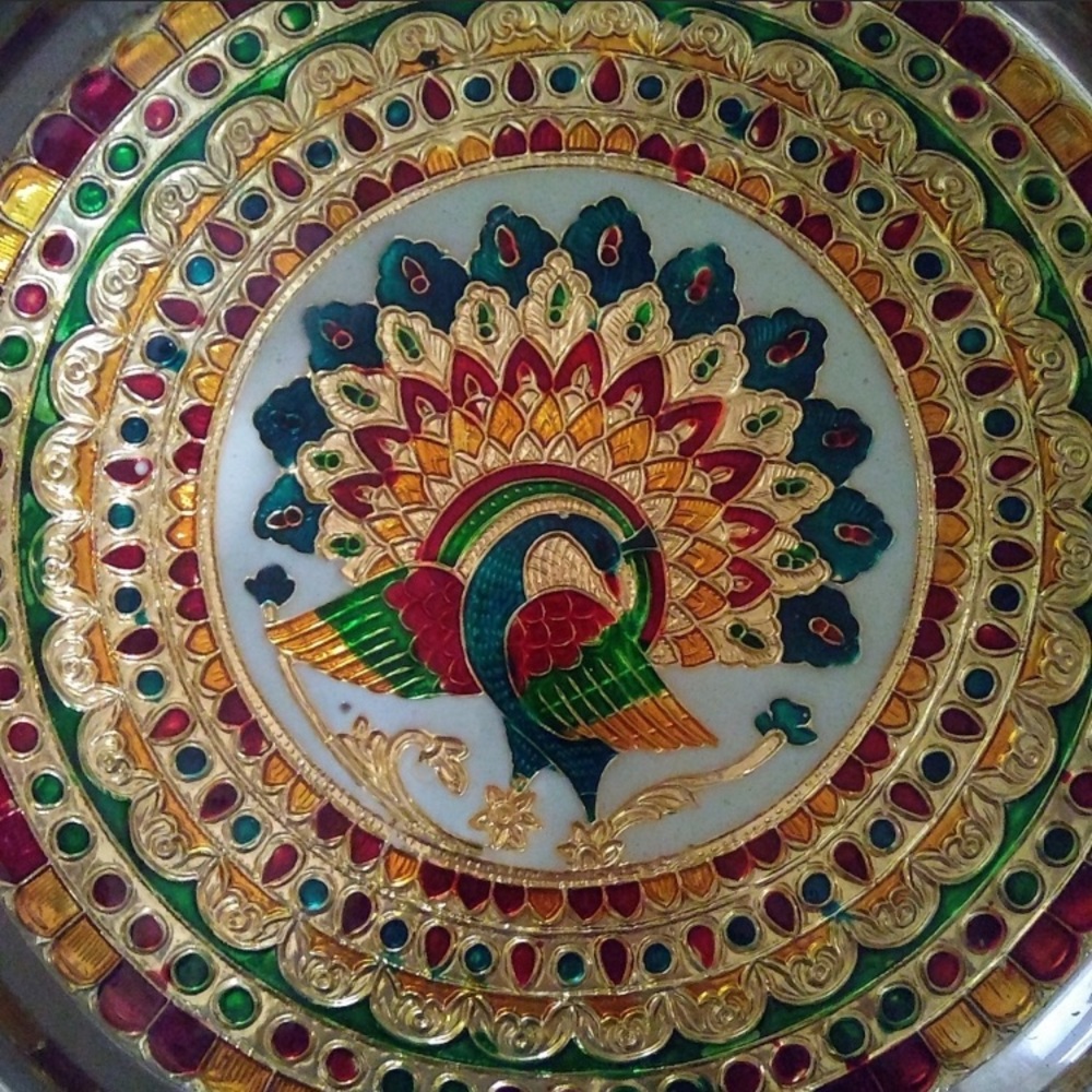 Vintage‎ Puja Thali peacock steel plate